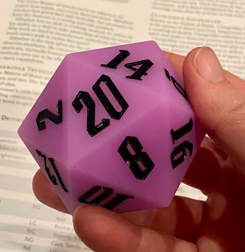 Resilient Sphere- GLOW in the Dark Lavender Silicone 55mm Chonk D20! Whimsically Bouncy, Slightly Squishy, Fun to Roll- DnD TTRPGs
