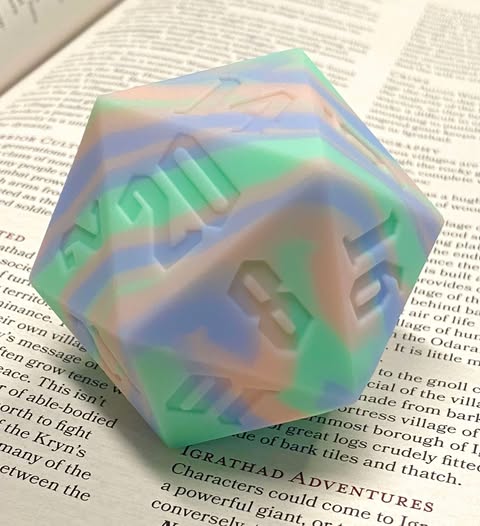 Resilient Sphere- Fey Magic- Striped Silicone 55mm Chonk D20! Very Bouncy, Slightly Squishy, With Molded Numbers- DnD TTRPGs