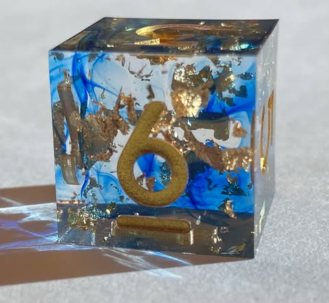 Tsunami - Premium Crystal Clear Sharp Edge Dice Set -Blue Accents and Gold Flake Inclusions -Gold Ink -TTRPG Dice, D&D, Pathfinder
