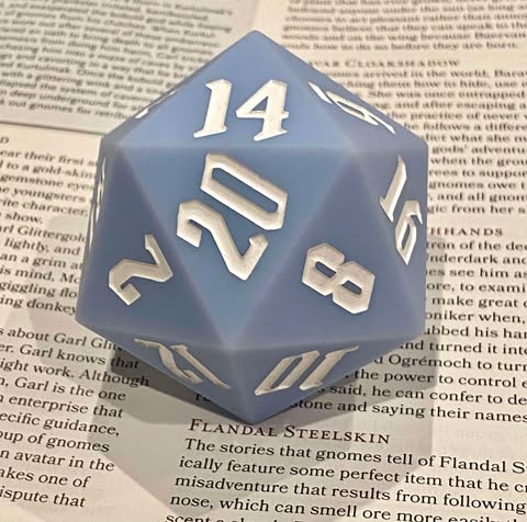 Resilient Sphere- Periwinkle Blue Silicone 55mm Chonk D20! Whimsically Bouncy, Slightly Squishy, Fun to Roll- DnD TTRPGs