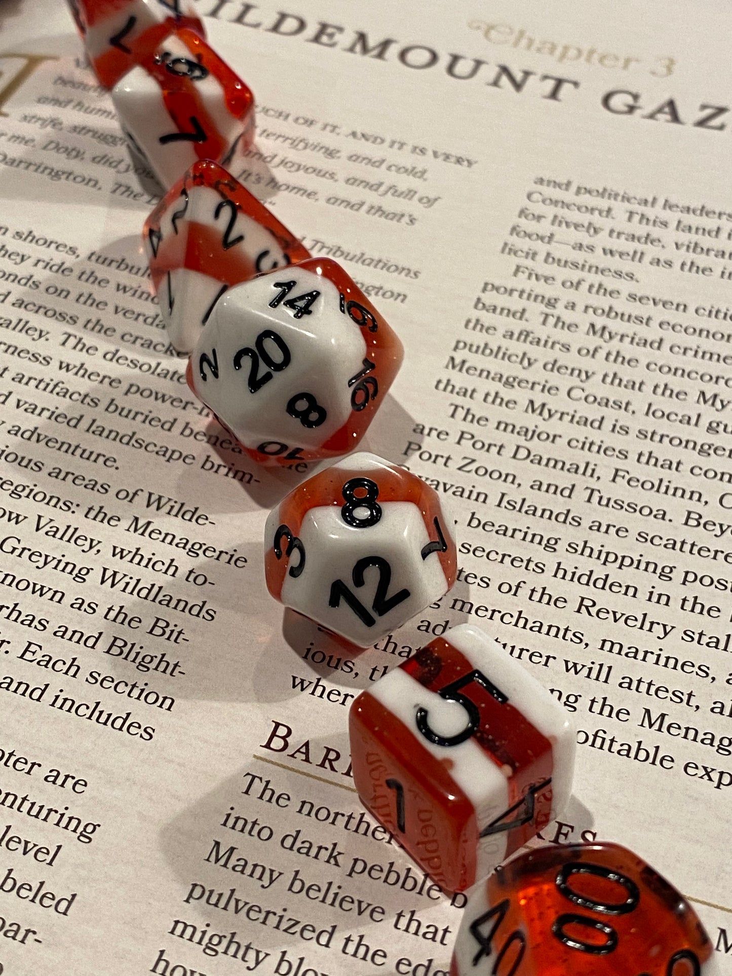 Winter's Crest- Bright Red and White Layered Smooth Edge Dice Set- Black Ink- Dungeons and Dragons, Pathfinder, TTRPGs