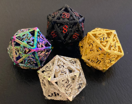 Dragonborn - Finely Crafted Delicate Hollow Metal Dragon Dice Set - Sharp Captivating Edges - Multiple Color Options- Dungeons and Dragons, Pathfinder