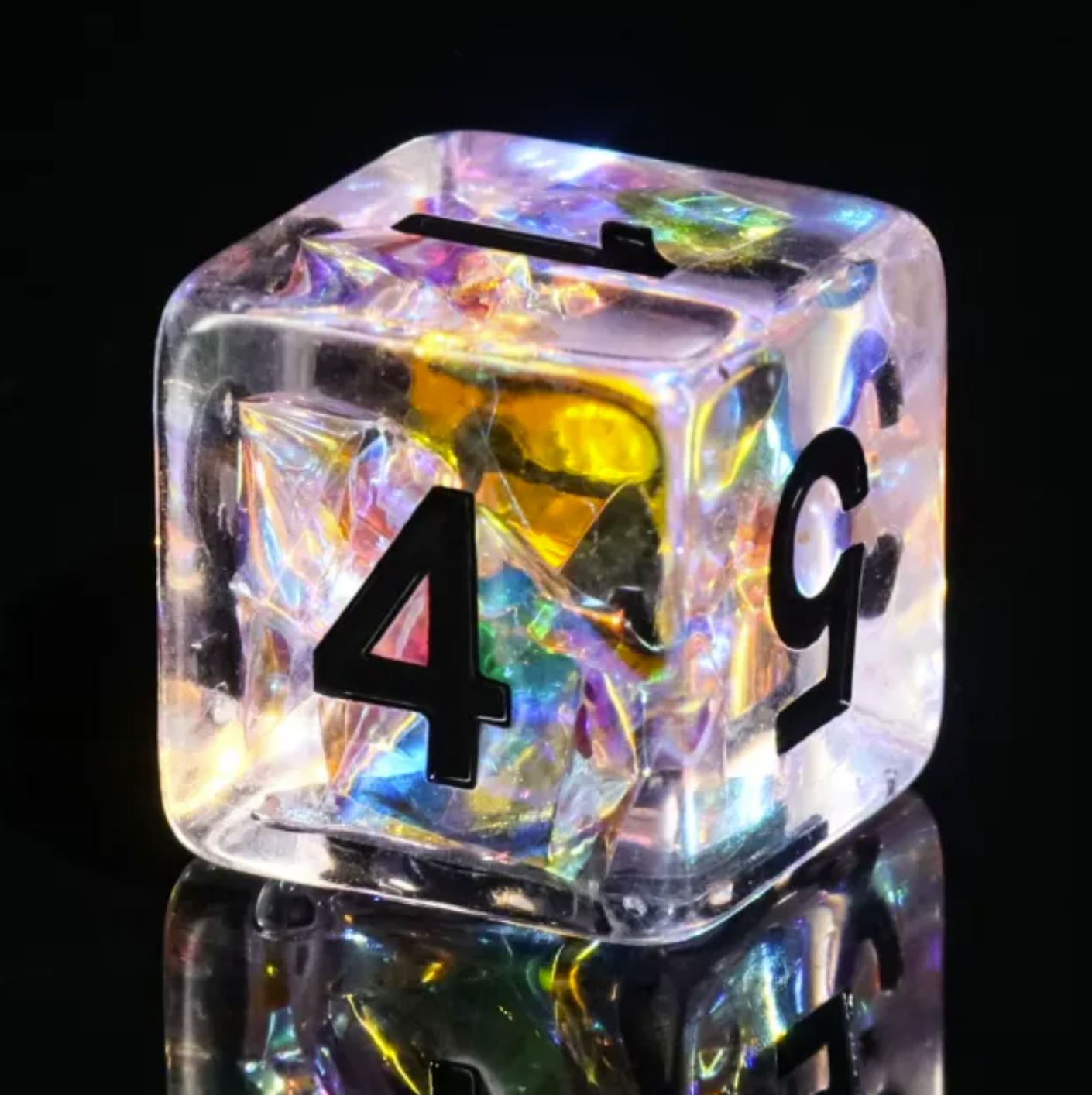 Clairvoyance: Mystic- Sparkling Prismatic Foil Effect Smooth Edge Dice Set- Violet Translucent Resin- Black Ink- Dungeons and Dragons, Pathfinder, TTRPGs