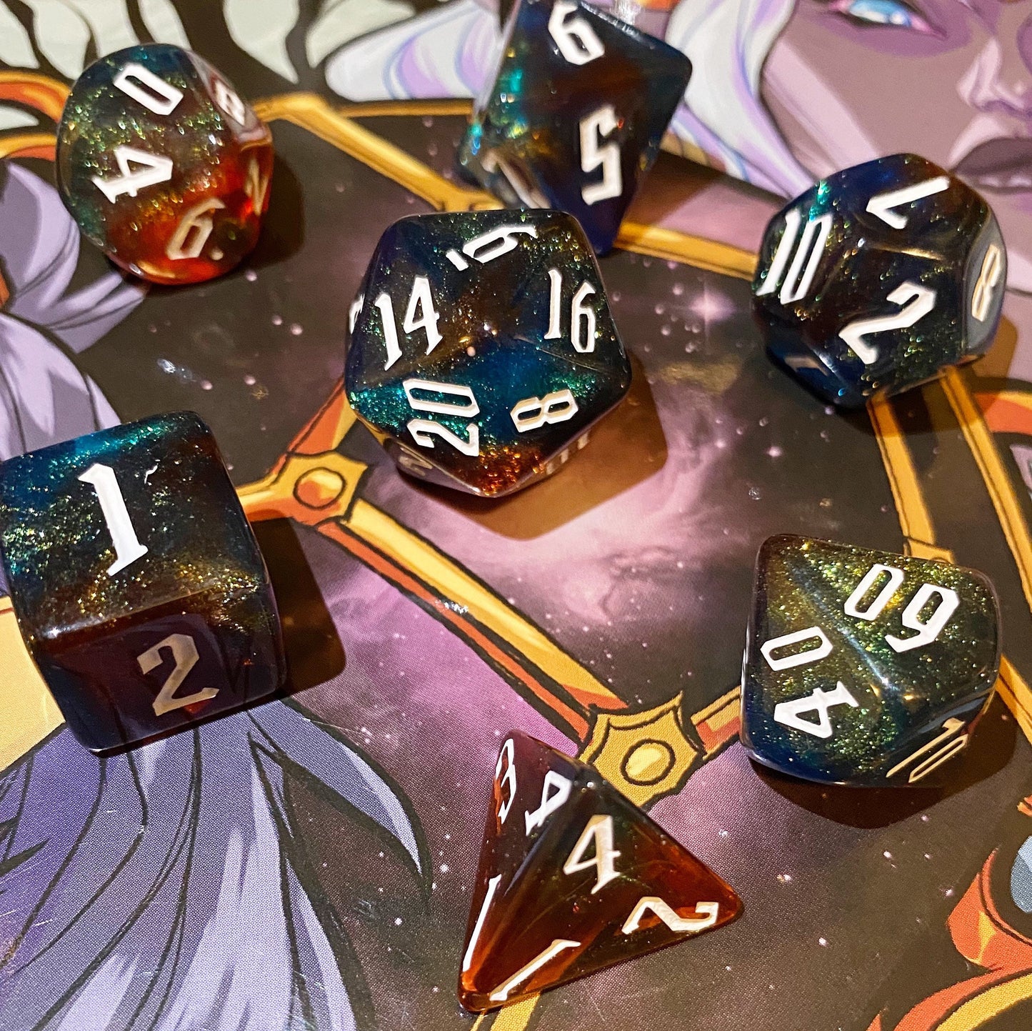 True Seeing - Tri-Color Acrylic Shimmering Glitter Set - Blended Blue/Red/Gray - White or Gold Ink- D&D, TTRPGs