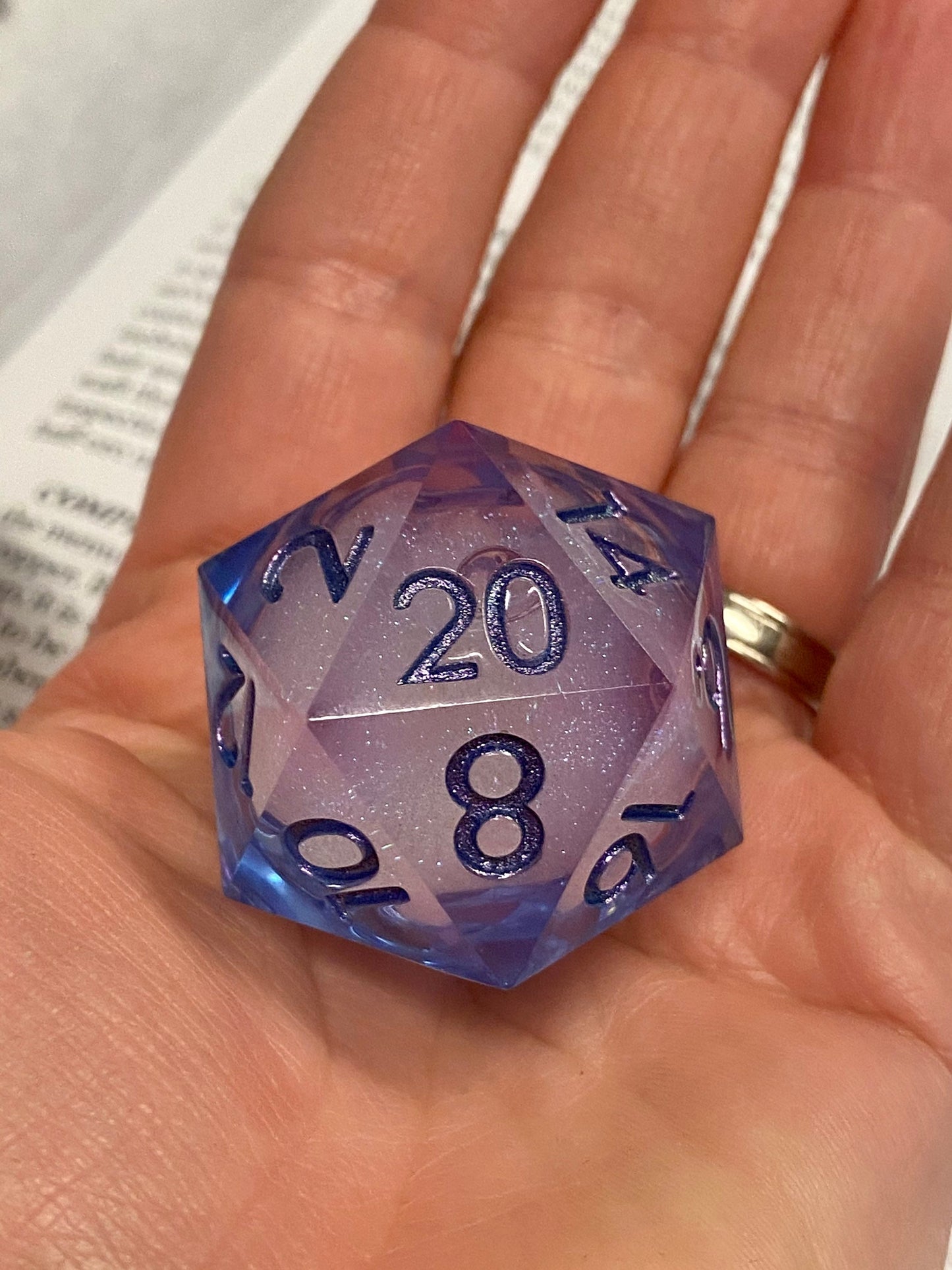 Celestial- Wild Magic- Liquid Core Large 33mm D20s- Translucent Pink/Violet- Shimmering Liquid Core- Sharp Edge Dice- TTRPGs, DnD Dice