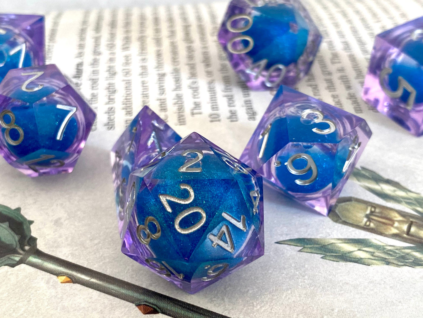 Celestial: Lucidian - Liquid Core FULL 7 Piece Set- Violet Translucent Resin With Swirling Royal Blue Pearlescent Glitter- Read Description