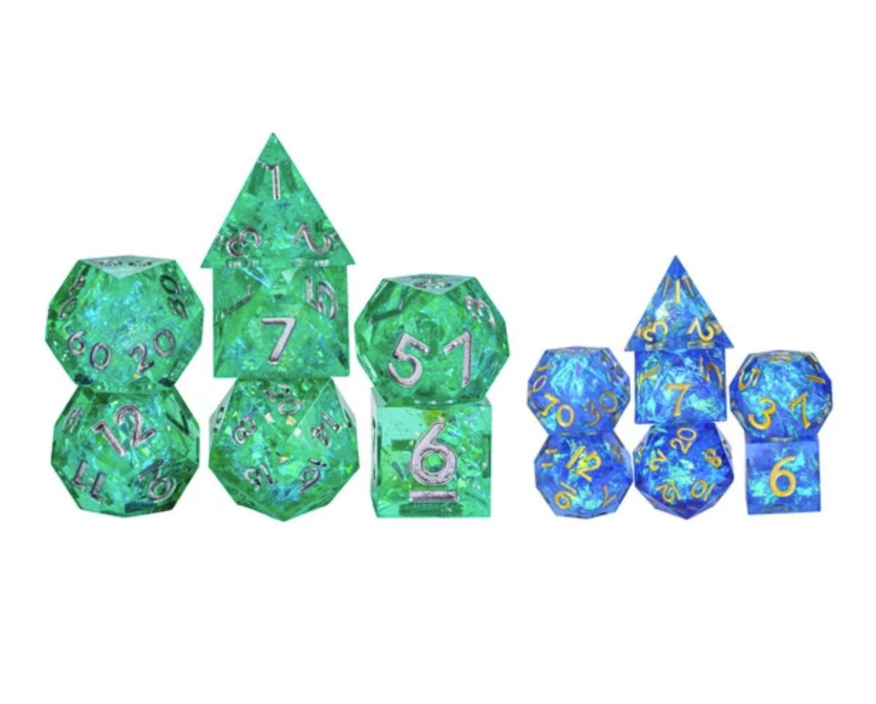 Minute Meteors: Royal- MINI Sharp Edge Dice Set! New Prismatic Tiny Dice- Iridescent Foil and Gold Inked Numbers- DnD, TTRPGs, Pathfinder