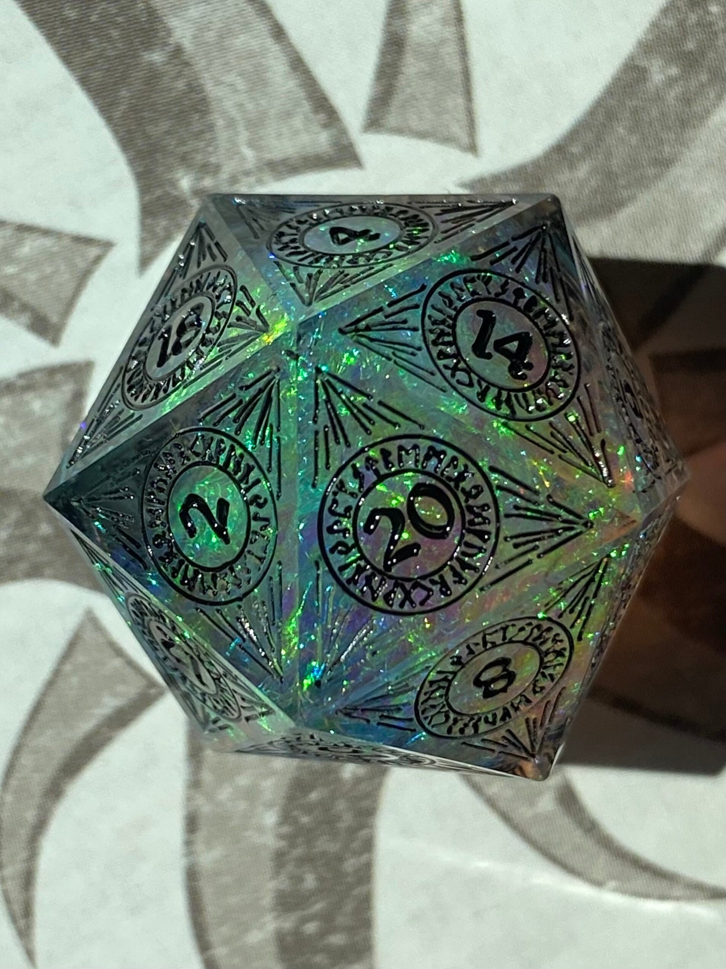 Magic Circle: Shadows- Dark/Sparkling Prismatic Runes 7 Piece Sharp Edge Dice Set- Delicate Patterns On Each Face- Leather Case- DnD, RPGs