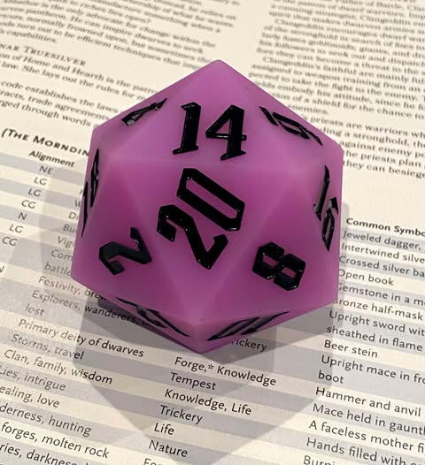 Resilient Sphere- GLOW in the Dark Lavender Silicone 55mm Chonk D20!  Whimsically Bouncy, Slightly Squishy, Fun to Roll-  DnD TTRPGs