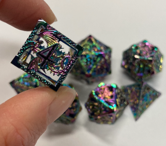 Dragonborn - Finely Crafted Delicate Hollow Metal Dragon Dice Set - Sharp Captivating Edges - Multiple Color Options- Dungeons and Dragons, Pathfinder