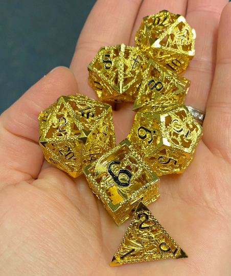 Dragonborn - Finely Crafted Delicate Hollow Metal Dragon Dice Set - Sharp Captivating Edges - Multiple Color Options- Dungeons and Dragons, Pathfinder