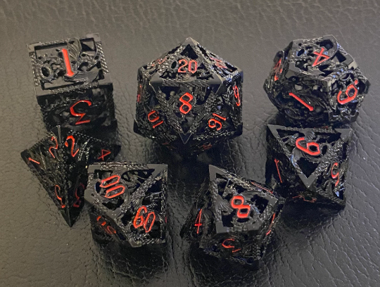Dragonborn - Finely Crafted Delicate Hollow Metal Dragon Dice Set - Sharp Captivating Edges - Multiple Color Options- Dungeons and Dragons, Pathfinder
