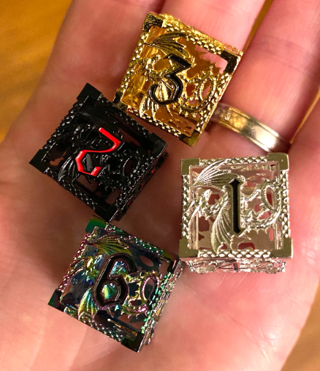 Dragonborn - Finely Crafted Delicate Hollow Metal Dragon Dice Set - Sharp Captivating Edges - Multiple Color Options- Dungeons and Dragons, Pathfinder