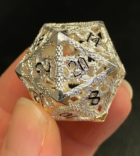 Dragonborn - Finely Crafted Delicate Hollow Metal Dragon Dice Set - Sharp Captivating Edges - Multiple Color Options- Dungeons and Dragons, Pathfinder