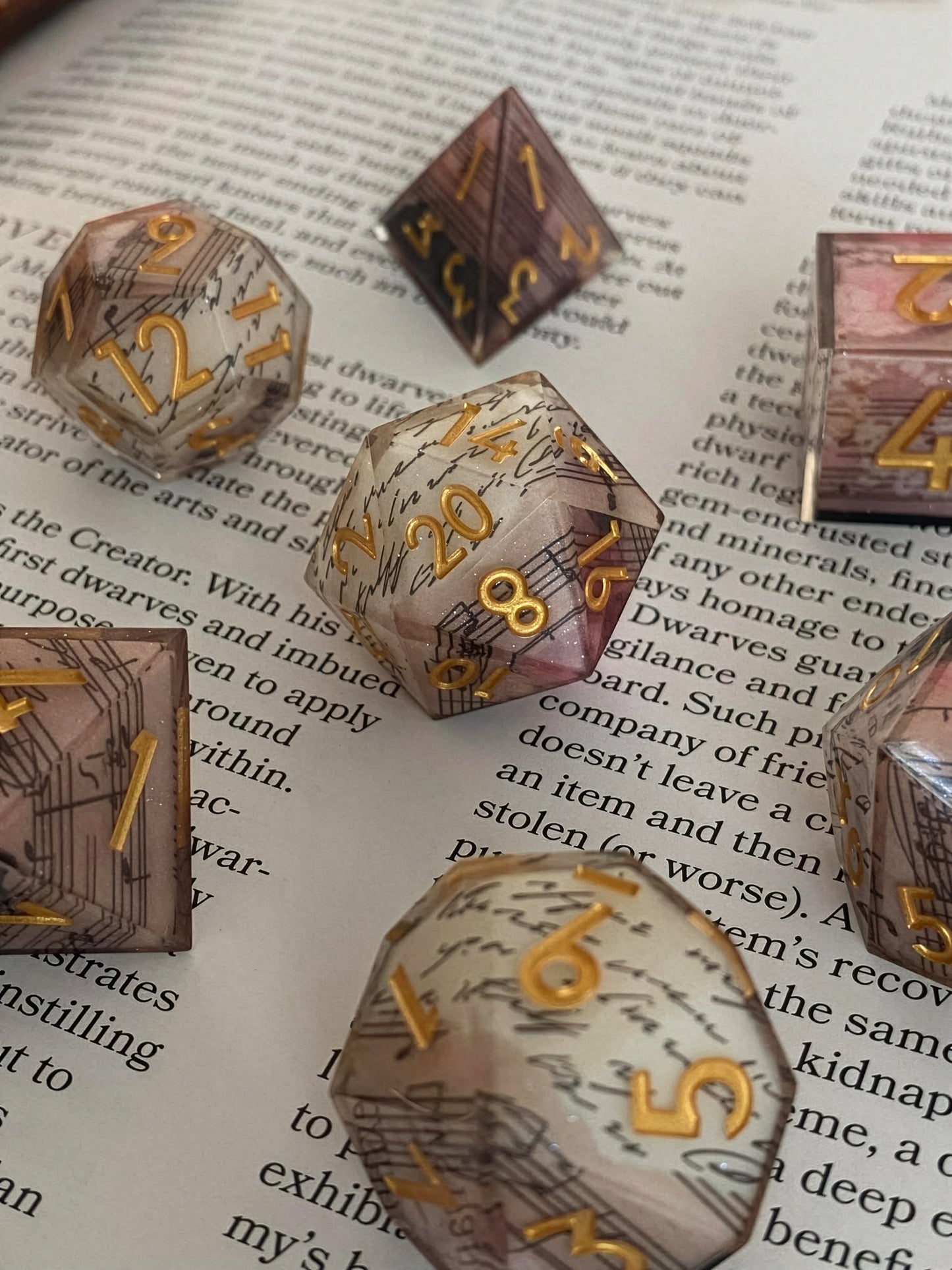 Bard’s Prelude - Sharp Edge RPG Dice Set – Music Score & Script Polyhedral Dice