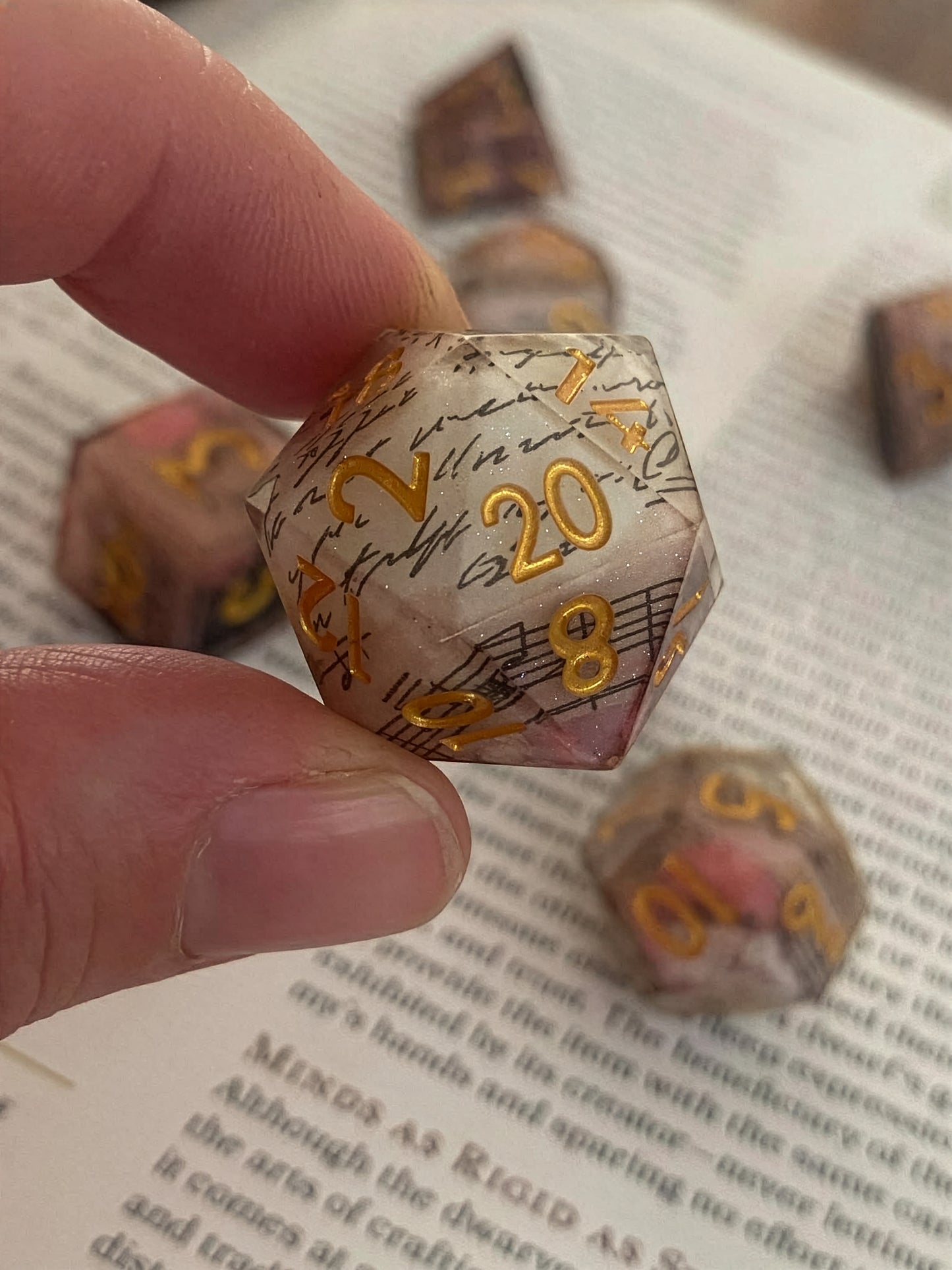 Bard’s Prelude - Sharp Edge RPG Dice Set – Music Score & Script Polyhedral Dice
