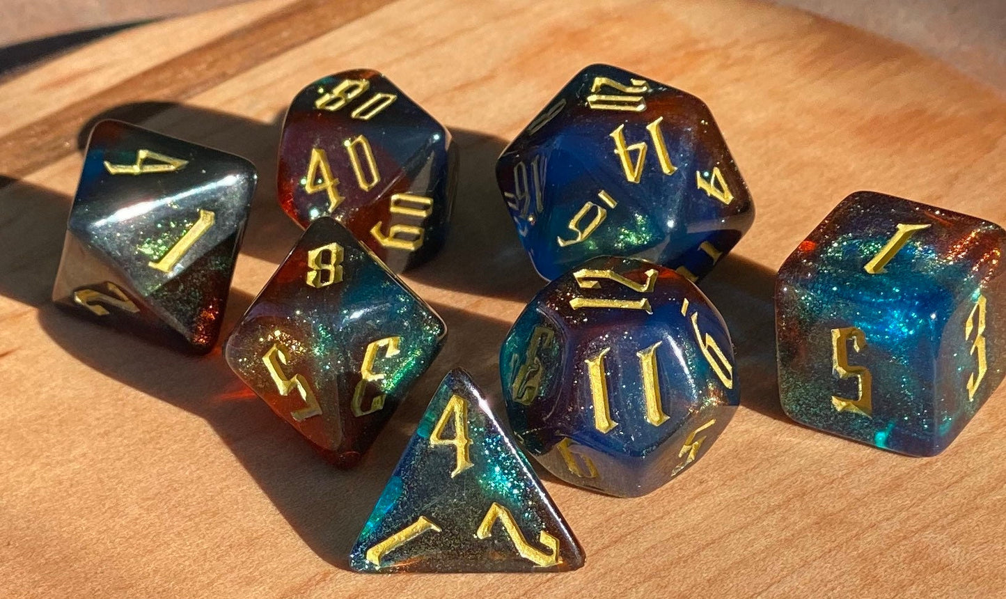 True Seeing - Tri-Color Acrylic Shimmering Glitter Set - Blended Blue/Red/Gray - White or Gold Ink- D&D, TTRPGs