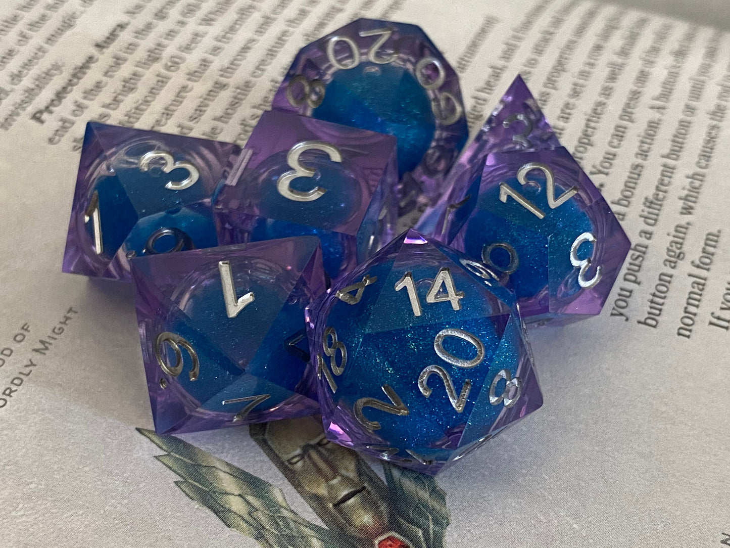Celestial: Lucidian - Liquid Core FULL 7 Piece Set-  Violet Translucent Resin With Swirling Royal Blue Pearlescent Glitter- Read Description