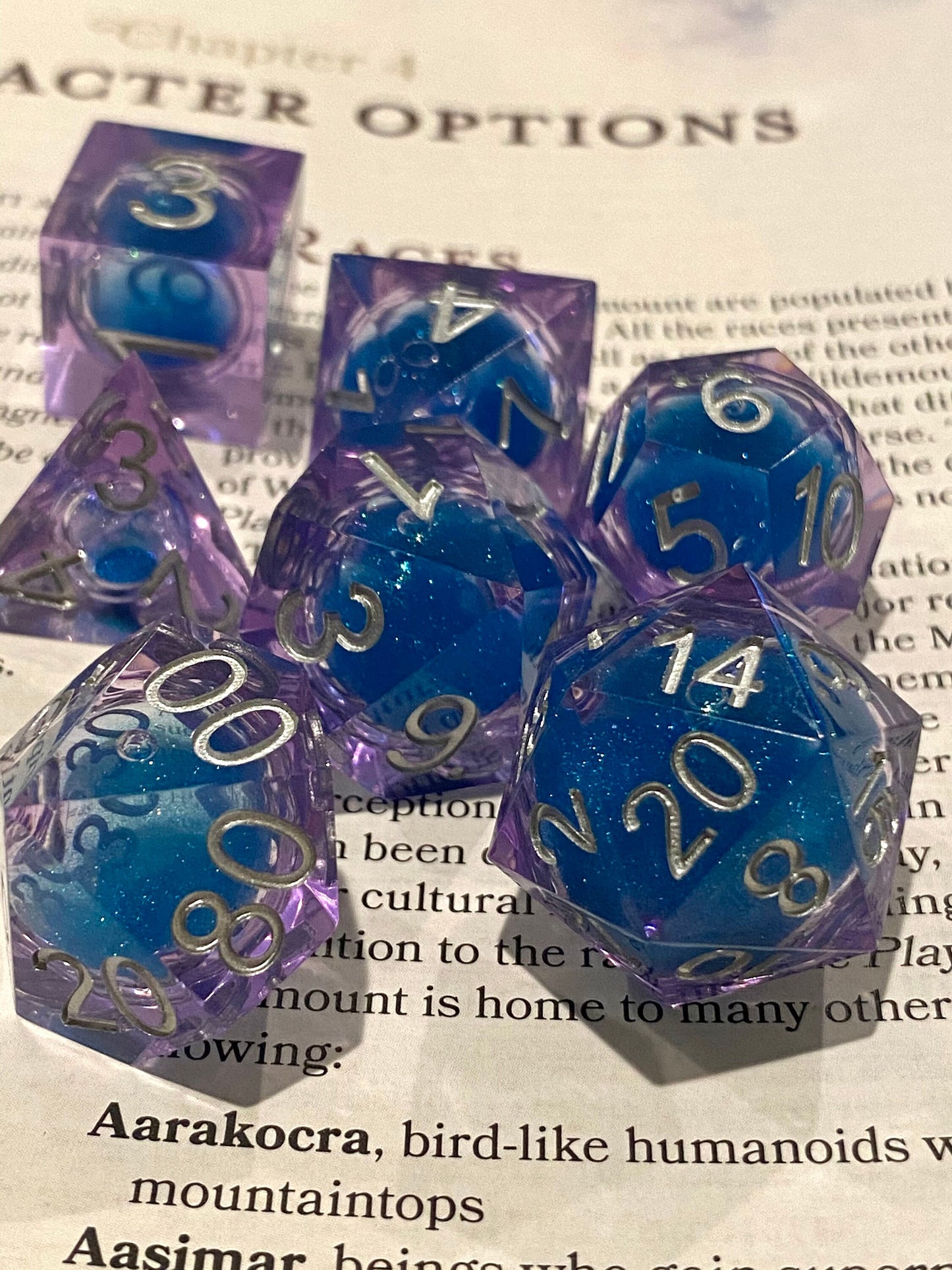 Celestial: Lucidian - Liquid Core FULL 7 Piece Set-  Violet Translucent Resin With Swirling Royal Blue Pearlescent Glitter- Read Description